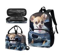 Garronmavis Galaxy Butterfly Lot de 3 sacs à dos isolants pour jeunes, motif requin funky 43,2 cm, sac à crayons multicouche pour jeunes, Jeans Pocket Chihuahua, Ensemble cartable