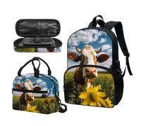 Garronmavis Galaxy Butterfly Lot de 3 sacs à dos isolants pour jeunes, motif requin funky 43,2 cm, sac à crayons multicouche pour jeunes, 3D Vache Tournesol, Ensemble cartable