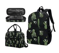 Garronmavis Galaxy Butterfly Lot de 3 sacs à dos isolants pour jeunes, motif requin funky 43,2 cm, sac à crayons multicouche pour jeunes, Triangle cactus, Ensemble cartable