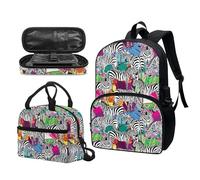 Garronmavis Galaxy Butterfly Lot de 3 sacs à dos isolants pour jeunes, motif requin funky 43,2 cm, sac à crayons multicouche pour jeunes, Forêt zébrée colorée, Ensemble cartable