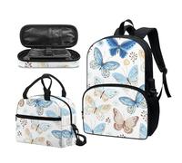 Garronmavis Galaxy Butterfly Lot de 3 sacs à dos isolants pour jeunes, motif requin funky 43,2 cm, sac à crayons multicouche pour jeunes, Papillon Bleu Blanc, Ensemble cartable