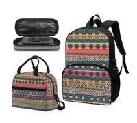 Garronmavis Galaxy Butterfly Lot de 3 sacs à dos isolants pour jeunes, motif requin funky 43,2 cm, sac à crayons multicouche pour jeunes, Boho Rhombus Zigzag, Ensemble cartable