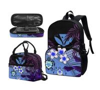 Garronmavis Galaxy Butterfly Lot de 3 sacs à dos isolants pour jeunes, motif requin funky 43,2 cm, sac à crayons multicouche pour jeunes, Plumeria Tortue de mer Hawaï, Ensemble cartable