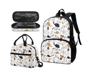 Garronmavis Galaxy Butterfly Lot de 3 sacs à dos isolants pour jeunes, motif requin funky 43,2 cm, sac à crayons multicouche pour jeunes, Joli chat., Ensemble cartable