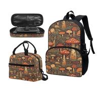 Garronmavis Galaxy Hawaii Ensemble sac à dos Motif vache Motif tête de mort vintage champignon Boîte à déjeuner pour jeunes, étoile et plante spacieuse, Art vintage champignon, Ensemble cartable