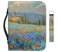 Garronmavis Housse de bible à peinture aquarelle pour garçon et homme, sac de transport pour bible des montagnes florales, étui de bible avec porte-clés - L