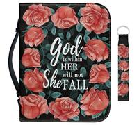 Garronmavis Housse de Bible Dieu Saying Rose pour garçons et filles, sac de bible à fleurs artistiques, peinture de fleurs, étui de livre de bible, porte-clés, L