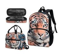 Garronmavis Lot de 3 sacs à dos Rock&Roll motif tête de mort pour filles - Boston Terrier - Sac à déjeuner et trousse à crayons, Spéléologie en papier tigre, Ensemble cartable