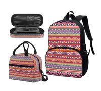 Garronmavis Lot de 3 sacs à dos Rock&Roll motif tête de mort pour filles - Boston Terrier - Sac à déjeuner et trousse à crayons, Rayures tribales en zigzag du sud-ouest, Ensemble cartable