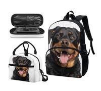 Garronmavis Lot de 3 sacs à dos Rock&Roll motif tête de mort pour filles - Boston Terrier - Sac à déjeuner et trousse à crayons, Rottweiler Dog, Ensemble cartable
