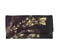 Garronmavis Portefeuille en cuir synthétique durable avec notes de musique pour femme et fille Motif à rayures géométriques Mandala hibiscus, Papillon Papilio Golden Galaxy, Décontracté
