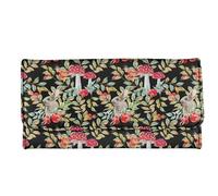 Garronmavis Portefeuille long en cuir synthétique avec motif de cheval, rayures rhombiques pour femme et fille, motif tête de mort, motif à pois, lune, étoile, Batik Champignons Magiques Lapins,