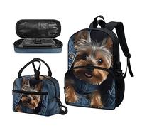 Garronmavis Sac à dos coloré motif tête de mort floral sac à dos ciel étoilé sac à déjeuner esthétique animaux de la forêt boîte à crayons adolescent étudiant, Yorkshire Terrier, Ensemble cartable