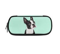 Garronmavis Trousse à crayons de grande capacité avec motif cœur et double fermeture éclair Motif tête de mort Rock&Roll, Boston Terrier turquoise, Cartable
