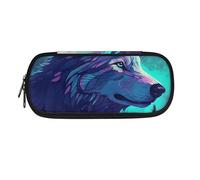Garronmavis Trousse à crayons pour garçons et filles, motif tigre cocker, crâne, fleur, trousse à crayons durable pour peinture fluide, Loup dégradé turquoise, Cartable