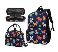 Garronmavis Van Gogh Starry Night Sac à dos d'école Motif vache et drapeau américain 43,2 cm, Chiots colorés de dessin animé, Ensemble cartable