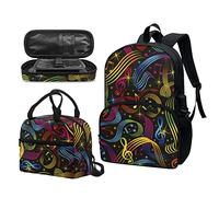 Garronmavis Van Gogh Starry Night Sac à dos d'école Motif vache et drapeau américain 43,2 cm, Notes de musique arc-en-ciel, Ensemble cartable