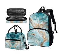 Garronmavis Van Gogh Starry Night Sac à dos d'école Motif vache et drapeau américain 43,2 cm, Peinture fluide turquoise, Ensemble cartable