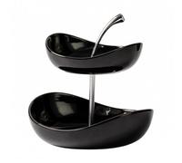Garrrdenfurni Corbeille à fruits à 2 étages en céramique avec poignée, support noir