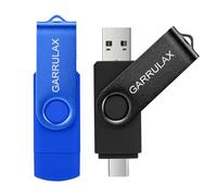 GARRULAX Clé USB 2 en 1 OTG type C USB 2.0 Clé de mémoire pivotante pour stockage de dates, pouce clé USB pour smartphone Android, MacBook, tablette, PC (noir + bleu, 32 Go)