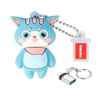 GARRULAX Clé USB 3.0 - Clé de stockage de données en silicone imperméable haute vitesse USB 3.0 - Clé de mémoire avec adaptateur OTG Type C (Chat Cyan, 128 Go)