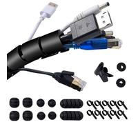 Garrulo Cache Cable, Gaine Cable pour TV/Informatique, Range Câble avec 10* Supports de Câble en Silicone+10* Serre-Câbles+2* Bande Autocollante 1M+1* Clip Guide-Fil, Noir Φ 22mm