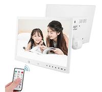 Garsent Cadre Photo Numérique, 13 Pouces 1080P HD Cadre Photo Électronique Portable avec Fonction Calendrier, Réveil Lecture de Films Photo/Musique/Vidéo Album avec Télécommande.(Blanc)