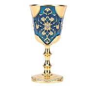 Garsent Gobelet Médiéval en émail Bleu plaqué or avec Strass, Tasse à Vin Vintage, Exquise, Fabriquée à la Main, Motifs de Vigne 3D, Gobelet à Boire en Métal pour les Spiritueux du Vin, Décoration
