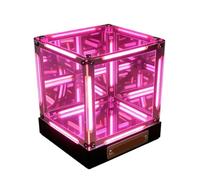 Garsent Infinity Mirror Cube Light, Lampe de Table LED 4D Rose et Blanc pour Décoration de Bureau de Jeu, Cube Lumineux 4D en Acrylique avec Batterie Rechargeable USB C, Lampe d'ambiance à Commande