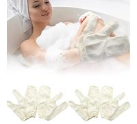 Garshana Lot de 2 paires de gants exfoliants en soie brute pour le corps, brosse ayurvédique à sec, gants de drainage lymphatique, gant de massage ayurvédique pour la peau éclatante (blanc)
