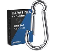 GARSIDURO® 10pcs Mousqueton acier inoxydable 4x40mm - Mousqueton inox 316 de fixation pour charges lourdes - Mousquetons avec fermeture à déclic pour porte-clés, pêche, extérieur (4x40 | 4mm | 40mm)
