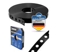 GARSIDURO® Bande perforée de montage revêtue de plastique [12 mm x 10 m] | Feuillard perforé métal noir pour fixation câbles, conduits et tuyaux | Bande flexible en acier avec clous