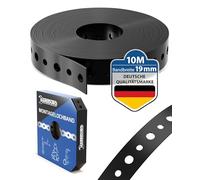 GARSIDURO® Bande perforée de montage revêtue de plastique [19 mm x 10 m] | Feuillard perforé métal noir pour fixation câbles, conduits et tuyaux | Bande flexible en acier avec clous