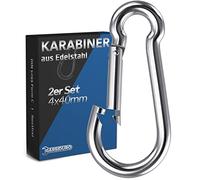 GARSIDURO Lot de 2 mousquetons en acier inoxydable - 4 x 40 mm - DIN 5299 - Mousquetons de pompier avec fermeture à cliquet - Convient comme porte-clés ou pour les charges lourdes et laisse de chien