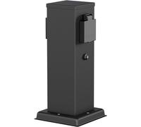 Garten Colonne De Prises Polly Pour L'Extérieur, Ip44, Capteur Crépusculaire, 2X, Acier Inoxydable, Noir, Carré, 27 Cm[DYB984077]