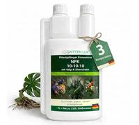 Garten Lux Engrais Universel Concentré Liquide NPK 10-10-10, 1000 ml | Intérieur, balcon, jardin, potager, plantes aromatiques, extrait de Kelp, fer chélaté, oligo-éléments, 1L=250L d'eau