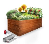 GARTENDEK® Jardinière surélevée en métal - 170x85x63 cm - Acier revêtu de polymère pour Une Longue durée de Vie - Parterre de Jardin pour Herbes et légumes - avec Filet Anti-Taupe (Effet Bois)