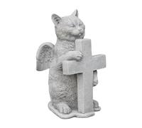 gartendekoparadies.de Ange chat avec croix, figurine en pierre, hauteur 27 cm, 6 kg, gris, résistant au gel, en pierre moulée, pour l'extérieur