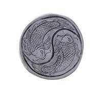 gartendekoparadies.de Beau tremplin Japonais Chinois Motif Koi, Taille Ø 39,5 cm, Hauteur 5 cm, Couleur Gris, Poids 13 kg, en Pierre coulée résistante au Gel