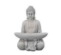 gartendekoparadies.de Bouddha en pierre massive avec bol moine - Décoration de jardin - En pierre - Résistante au gel, Gris,blanc, 27 cm, (Buddha)