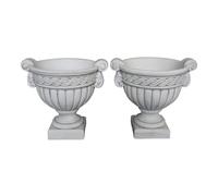 gartendekoparadies.de Ensemble de 2 Beaux vases à Plantes antiques, Hauteur 43 cm, Largeur 43 cm, Ø intérieur 25 cm, 12 litres, Gris, Poids 27 kg chacun, en Pierre moulée, résistant au Gel