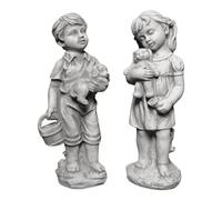 gartendekoparadies.de Figure de Pierre Massive garçon et Fille avec Animaux Figure d’Enfant en Pierre reconstituée, résistant au Gel