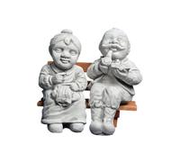 gartendekoparadies.de Figurine en Pierre Massive avec Banc en Bois Figurine Amusante de Grand-père et Grand-mère en Pierre reconstituée, résistant au Gel