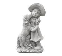 gartendekoparadies.de Figurine fille avec chien, hauteur 47 cm, 13 kg, en pierre coulée, résistante au gel, pour l'extérieur - Gris