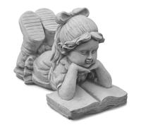 gartendekoparadies.de Fille couchée avec livre, figurine en pierre - Hauteur : 22 cm - 8 kg - Gris - Résistante au gel - Pour l'extérieur