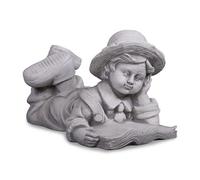 gartendekoparadies.de Garçon couché avec livre, figurine en pierre, hauteur 22 cm, 10 kg, gris, résistante au gel, en pierre moulée, pour l'extérieur