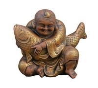 gartendekoparadies.de Grand Moine Bouddha Massif drôle avec koï en Pierre reconstituée, résistant au Gel (Or)