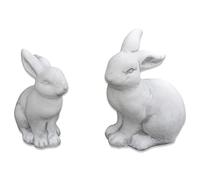 gartendekoparadies.de Lot de 2 figurines en pierre massive - Lapin de Pâques en pierre - Résistant au gel