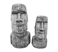 gartendekoparadies.de Lot de 2 statues Moai en Pierre Statuette H 55/41 cm 36 kg/16 kg Gris Résistant au gel en pierre coulée pour extérieur