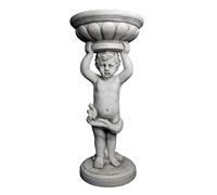 gartendekoparadies.de Statue de garçon avec Pilier de Fleurs et Bol, Hauteur 78 cm, Ø Bol 36 cm, Ø Base 30 cm, 4 litres, Gris, Poids 33 kg, en Pierre moulée résistante au Gel